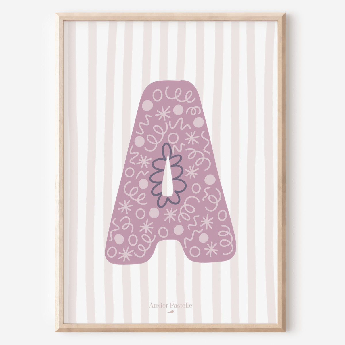 Affiche lettre A motif confettis violet - collection Les Petites Initiales