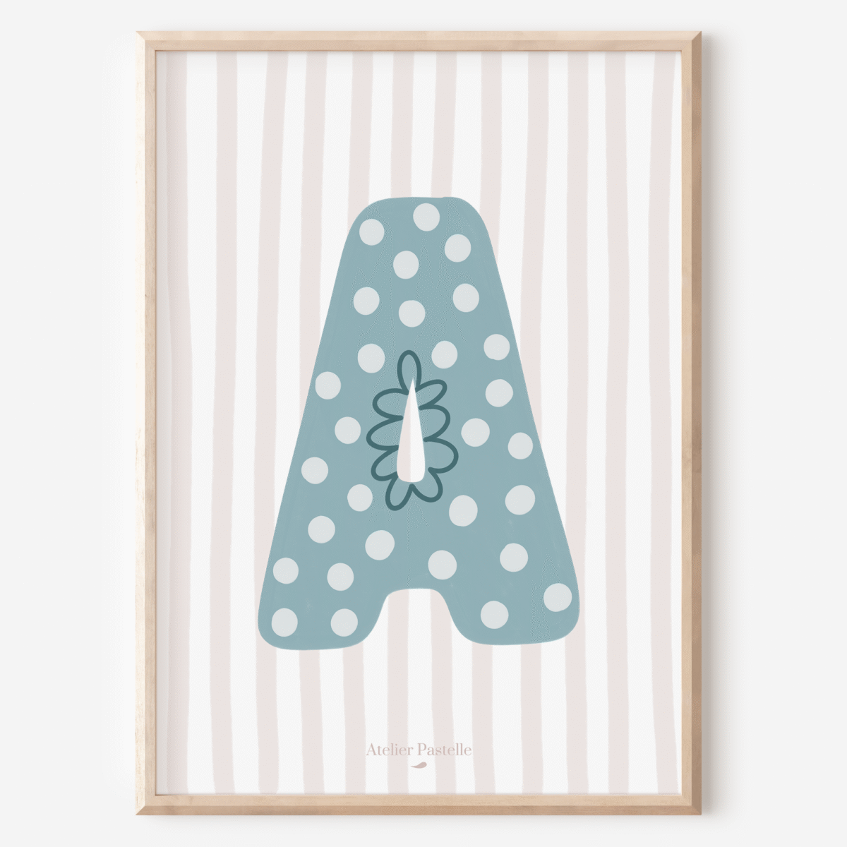 Affiche lettre A motif pois bleu clair - collection Les Petites Initiales