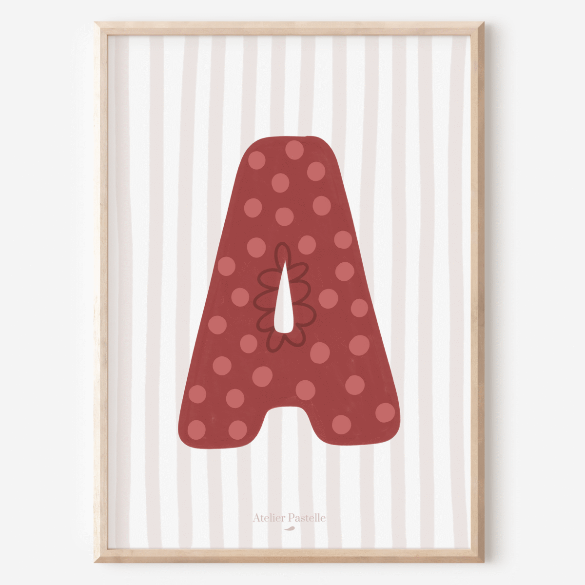 Affiche lettre A motif pois bordeaux - collection Les Petites Initiales