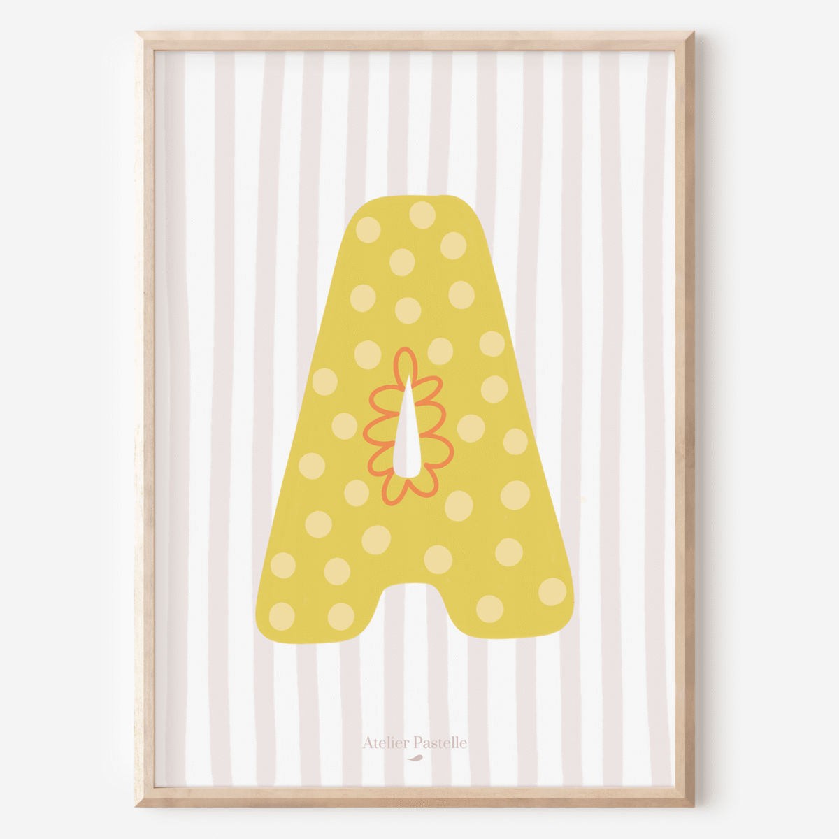 Affiche lettre A motif pois jaune - collection Les Petites Initiales
