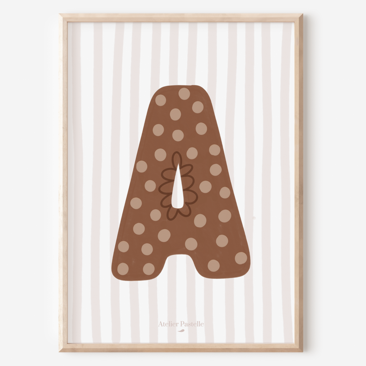 Affiche lettre A motif pois marron - collection Les Petites Initiales