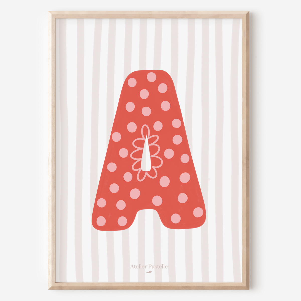Affiche lettre A motif pois rouge - collection Les Petites Initiales