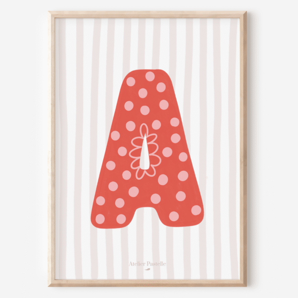 Affiche lettre A motif pois rouge - collection Les Petites Initiales