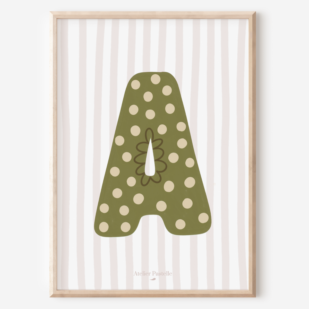 Affiche lettre A motif pois vert - collection Les Petites Initiales