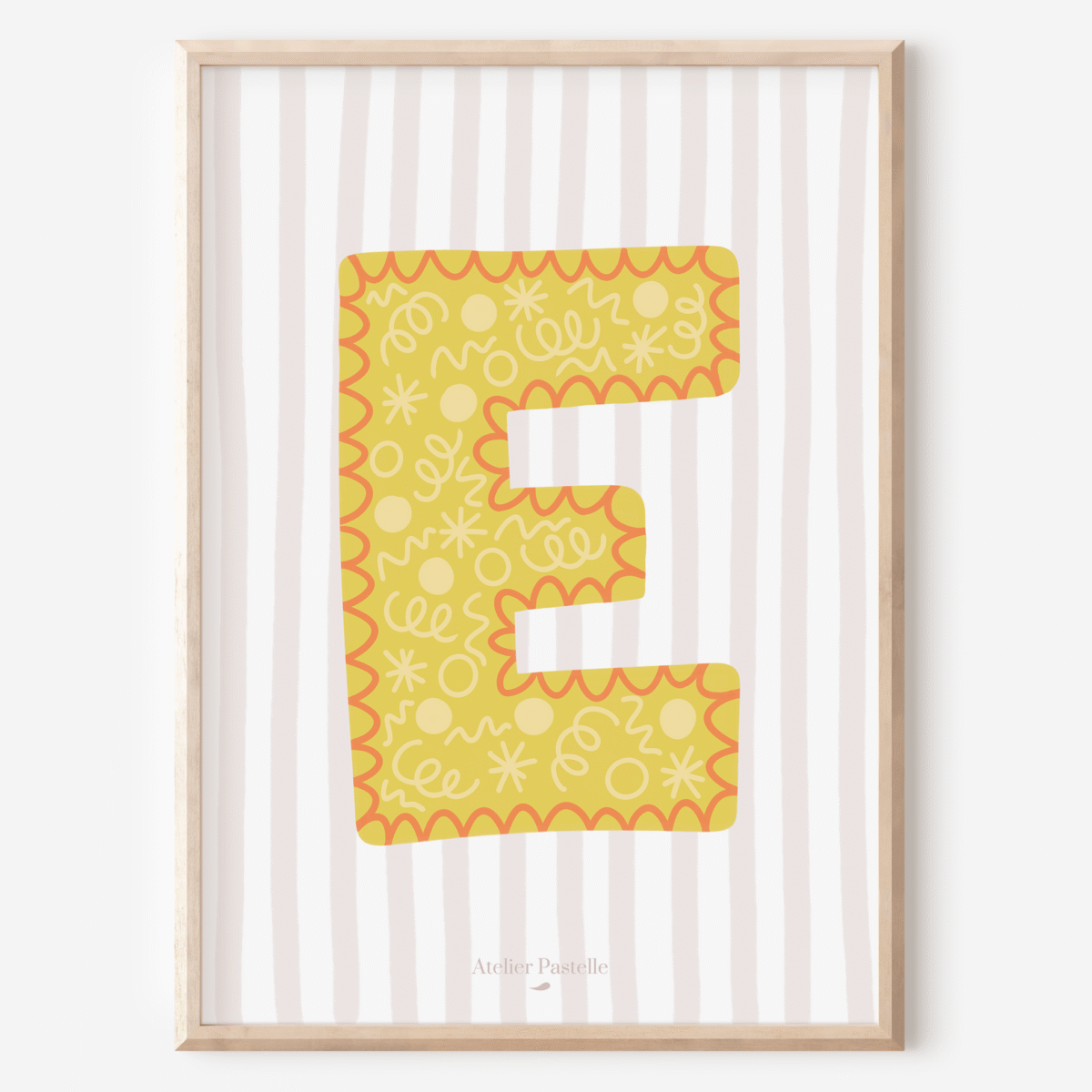 Affiche lettre E motif confettis jaune - collection Les Petites Initiales