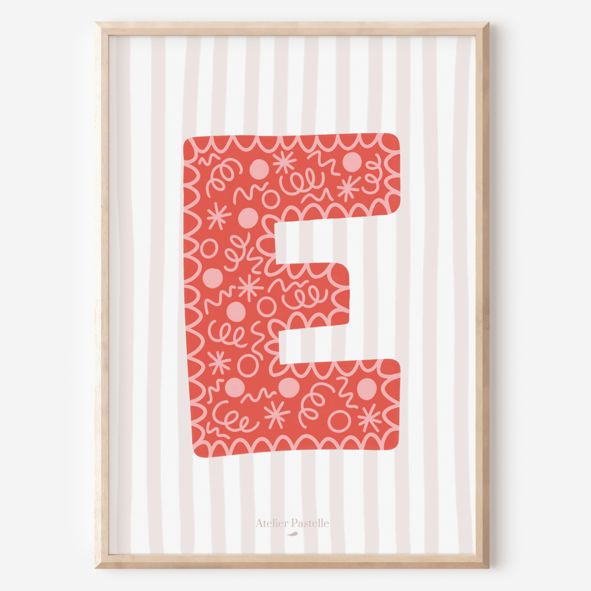 Affiche lettre E motif confettis rouge - collection Les Petites Initiales