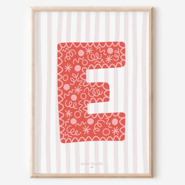 Affiche lettre E motif confettis rouge - collection Les Petites Initiales