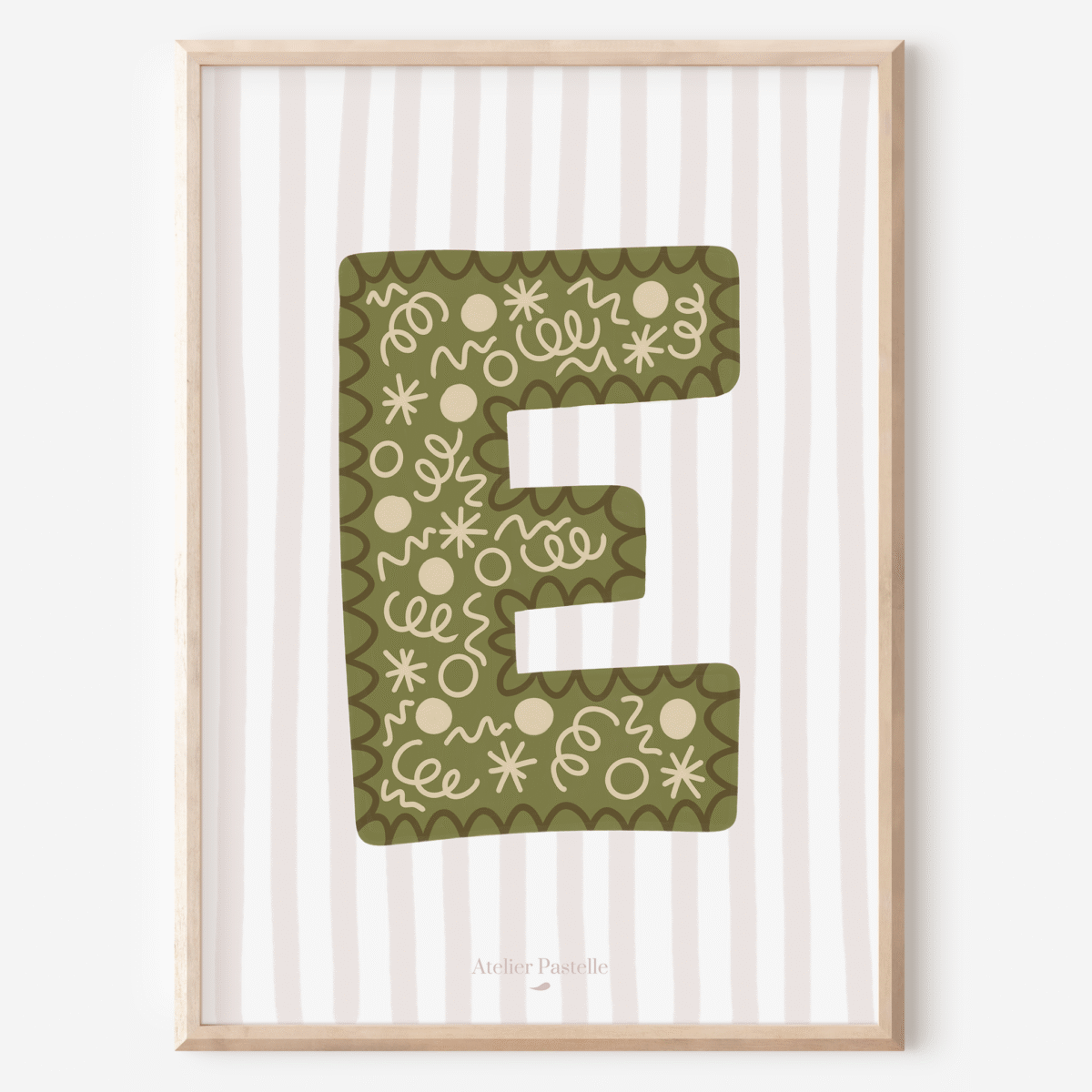 Affiche lettre E motif confettis vert - collection Les Petites Initiales