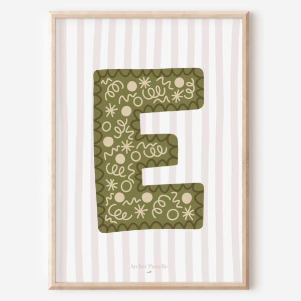 Affiche lettre E motif confettis vert - collection Les Petites Initiales