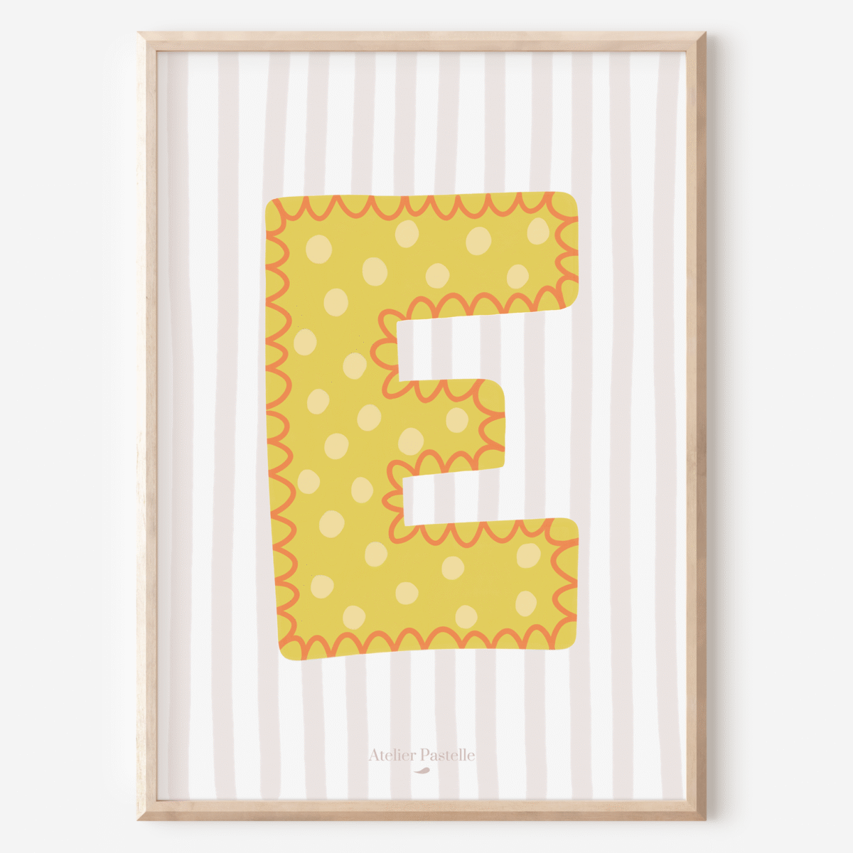 Affiche lettre E motif pois jaune - collection Les Petites Initiales