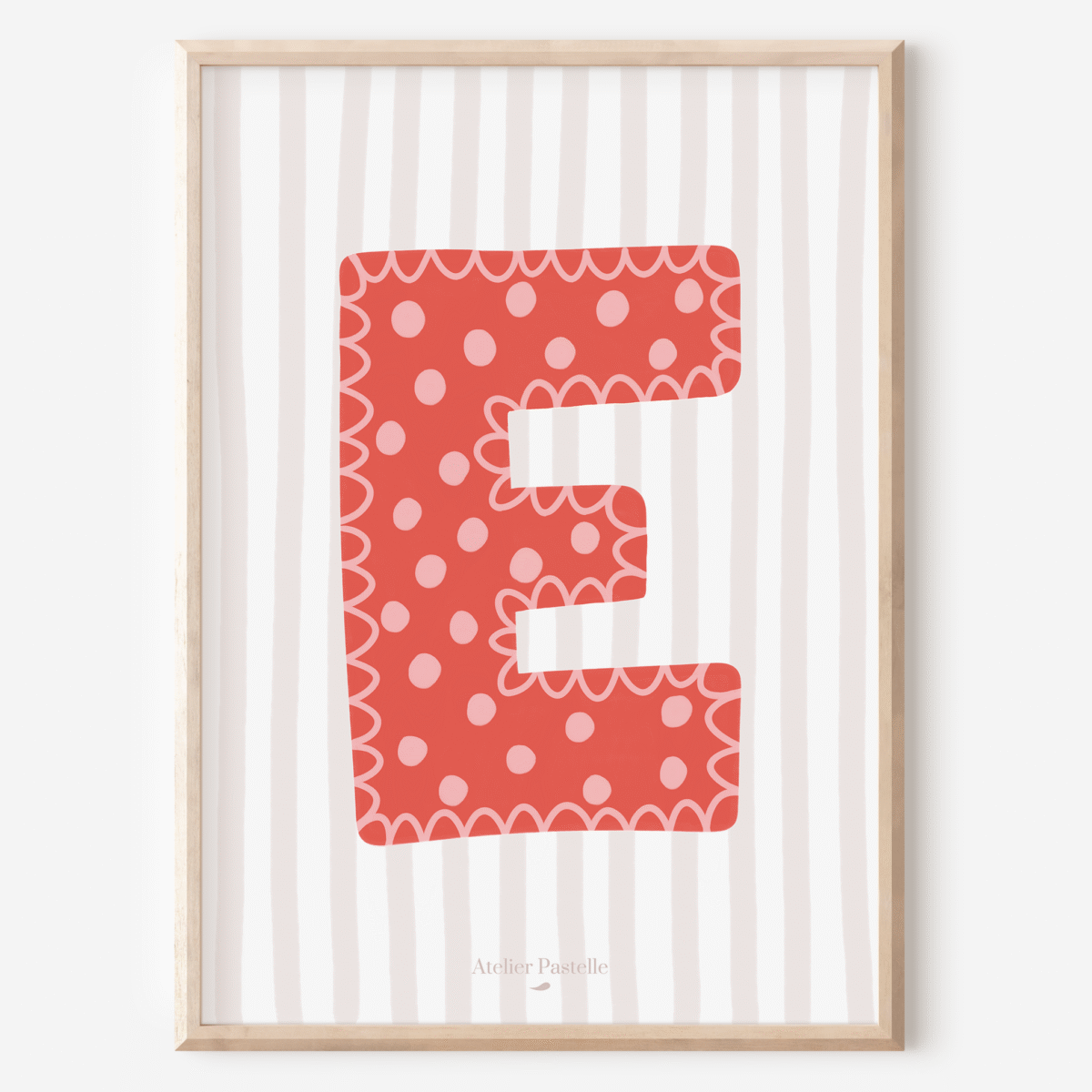 Affiche lettre E motif pois rouge - collection Les Petites Initiales