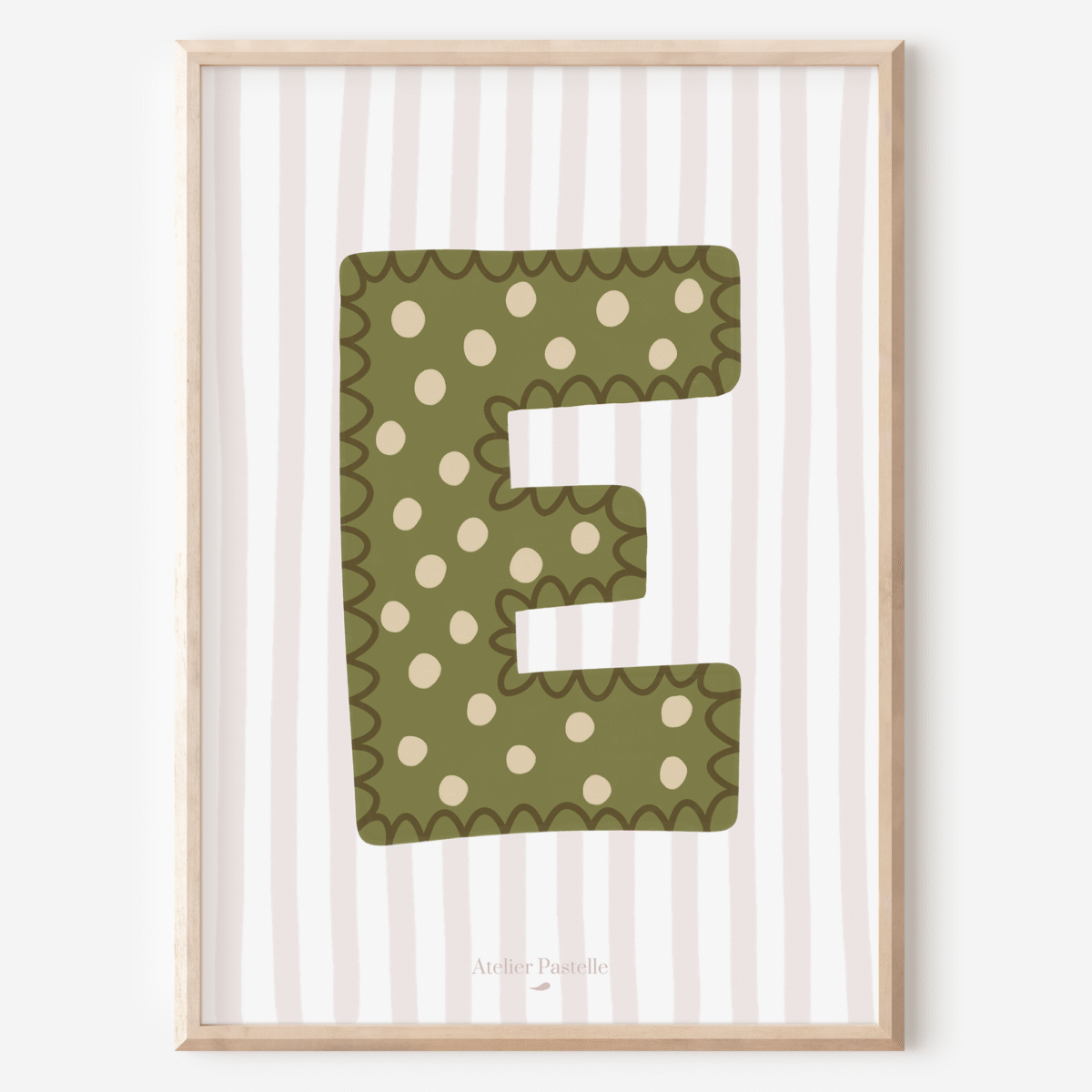 Affiche lettre E motif pois vert - collection Les Petites Initiales