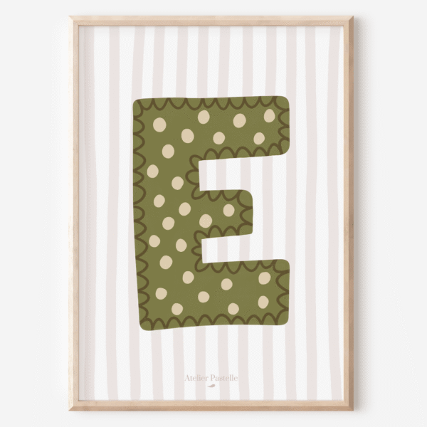 Affiche lettre E motif pois vert - collection Les Petites Initiales