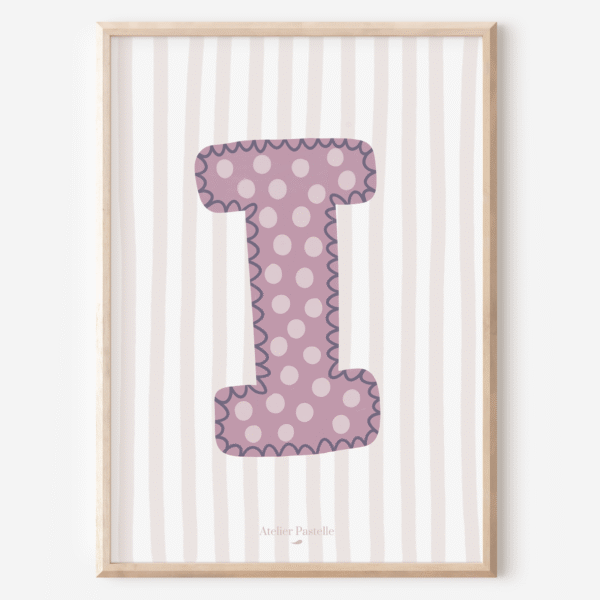 Affiche lettre I motif coeurs jaune - collection Les Petites Initiales