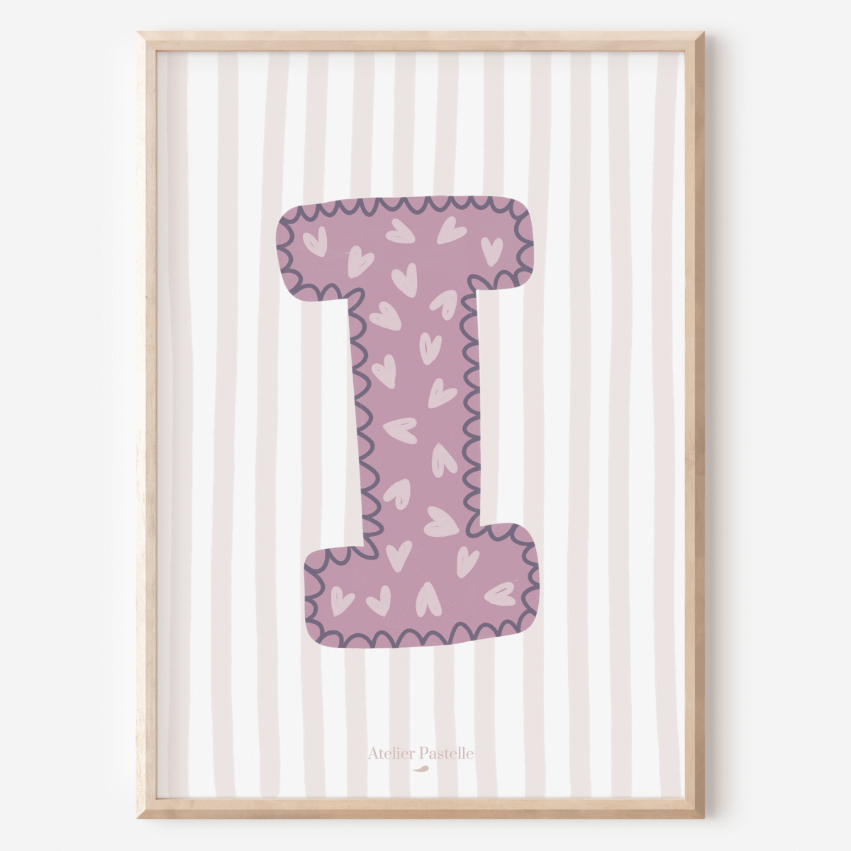 Affiche lettre I motif coeurs violet - collection Les Petites Initiales