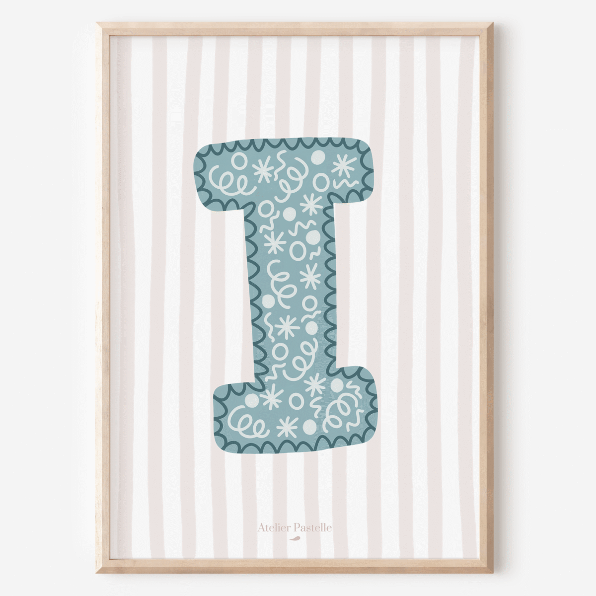 Affiche lettre I motif confettis bleu clair - collection Les Petites Initiales