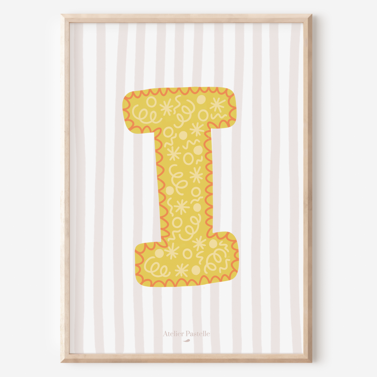 Affiche lettre I motif confettis jaune - collection Les Petites Initiales