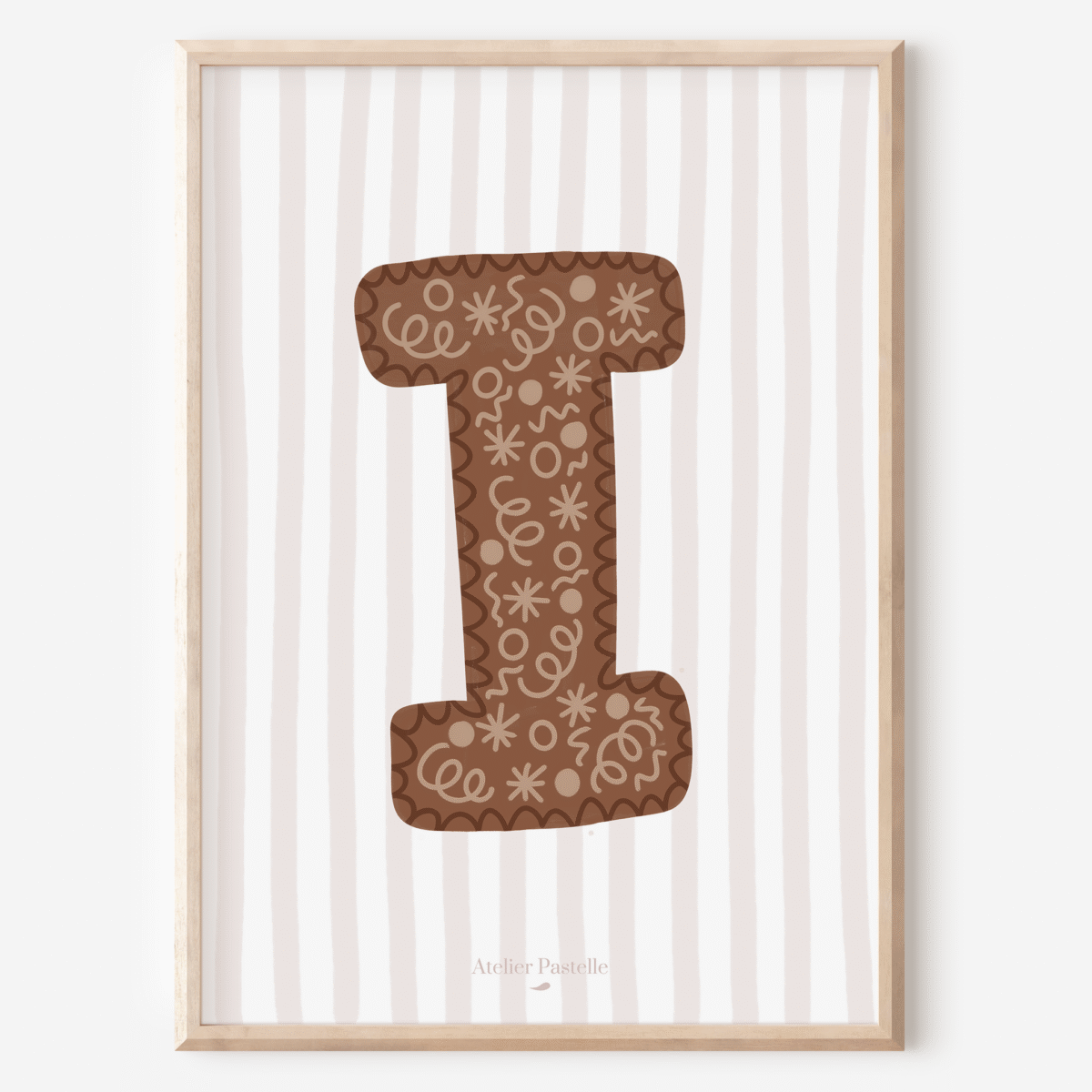 Affiche lettre I motif confettis marron - collection Les Petites Initiales