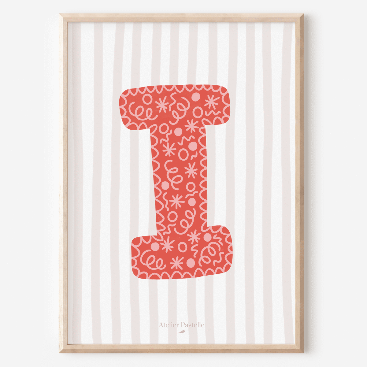 Affiche lettre I motif confettis rouge - collection Les Petites Initiales