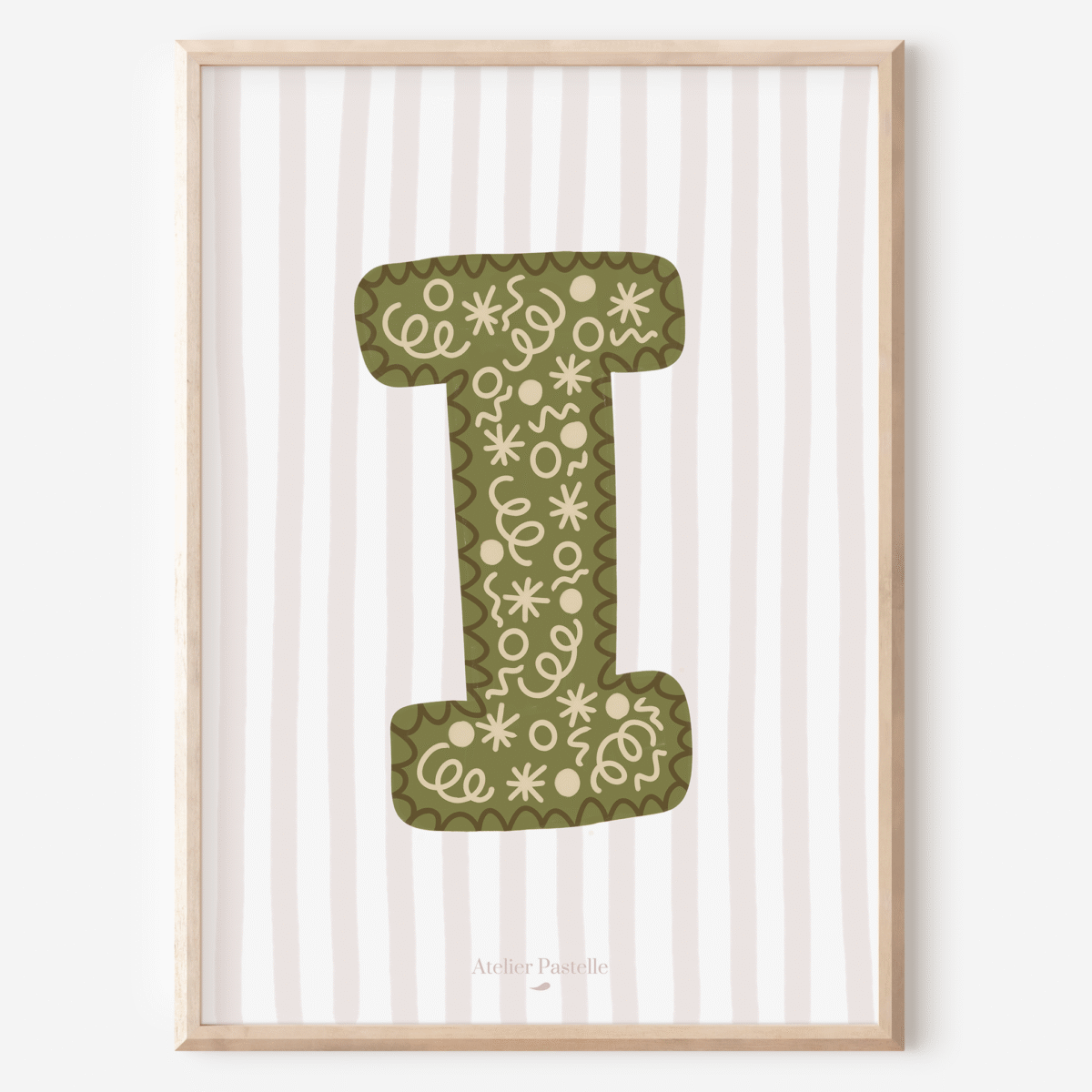 Affiche lettre I motif confettis vert - collection Les Petites Initiales