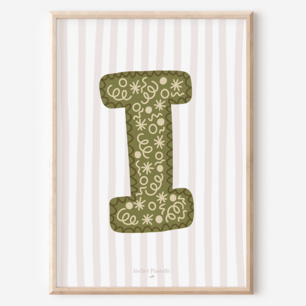 Affiche lettre I motif confettis vert - collection Les Petites Initiales
