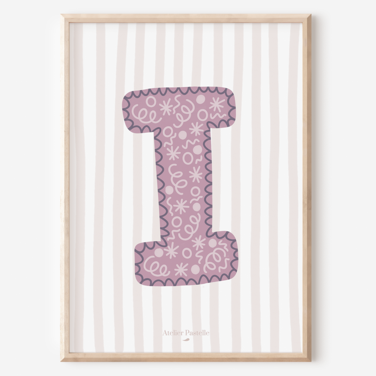 Affiche lettre I motif confettis violet - collection Les Petites Initiales