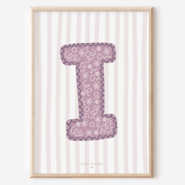 Affiche lettre I motif confettis violet - collection Les Petites Initiales