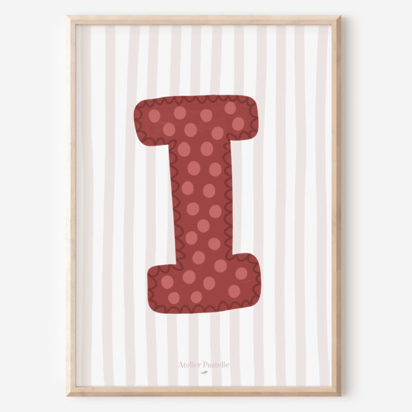 Affiche lettre I motif pois bordeaux - collection Les Petites Initiales