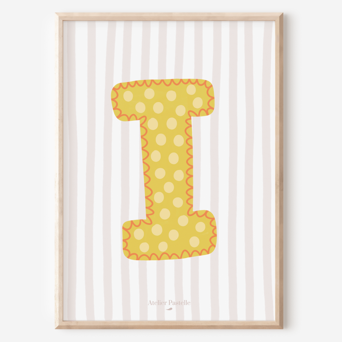 Affiche lettre I motif pois jaune - collection Les Petites Initiales