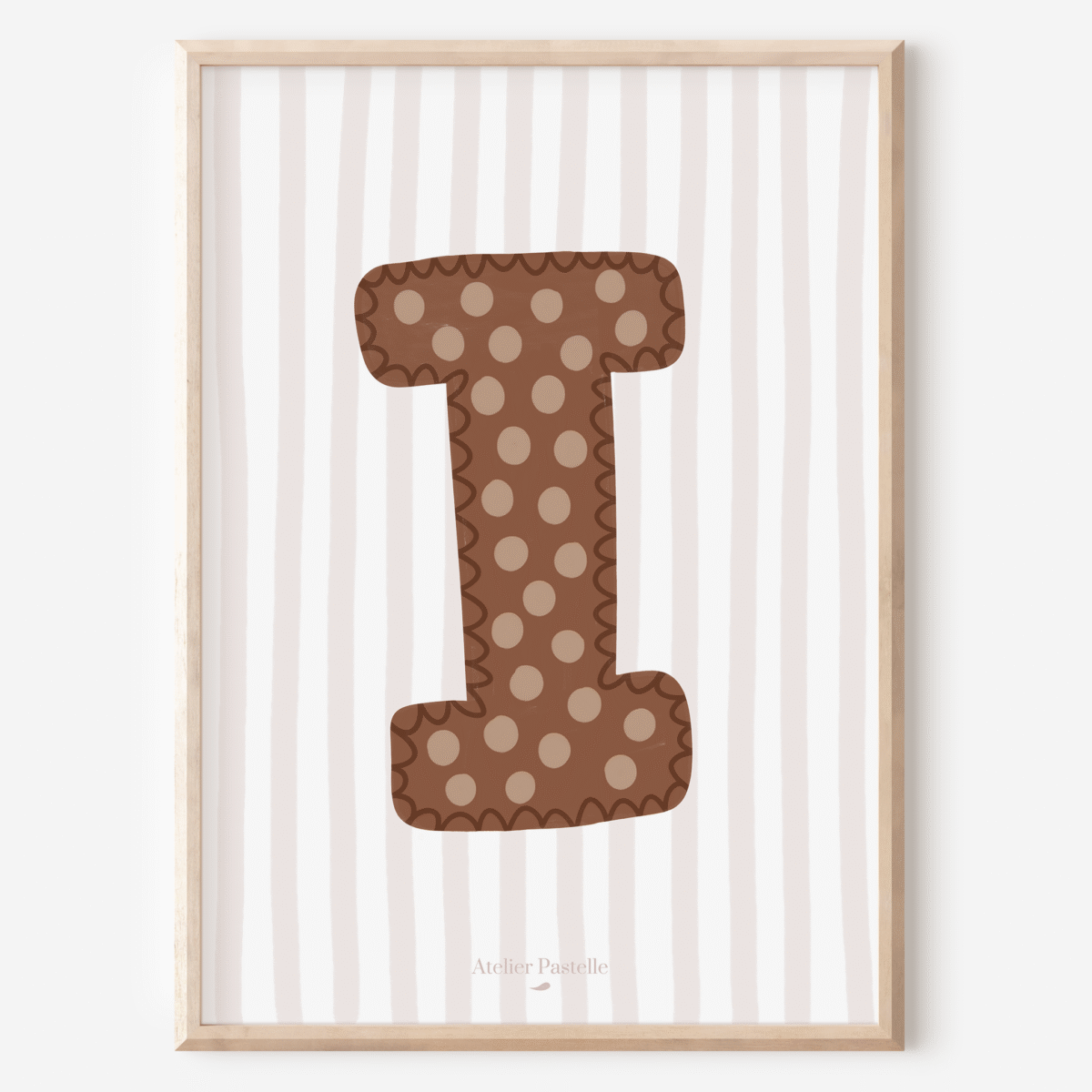 Affiche lettre I motif pois marron - collection Les Petites Initiales