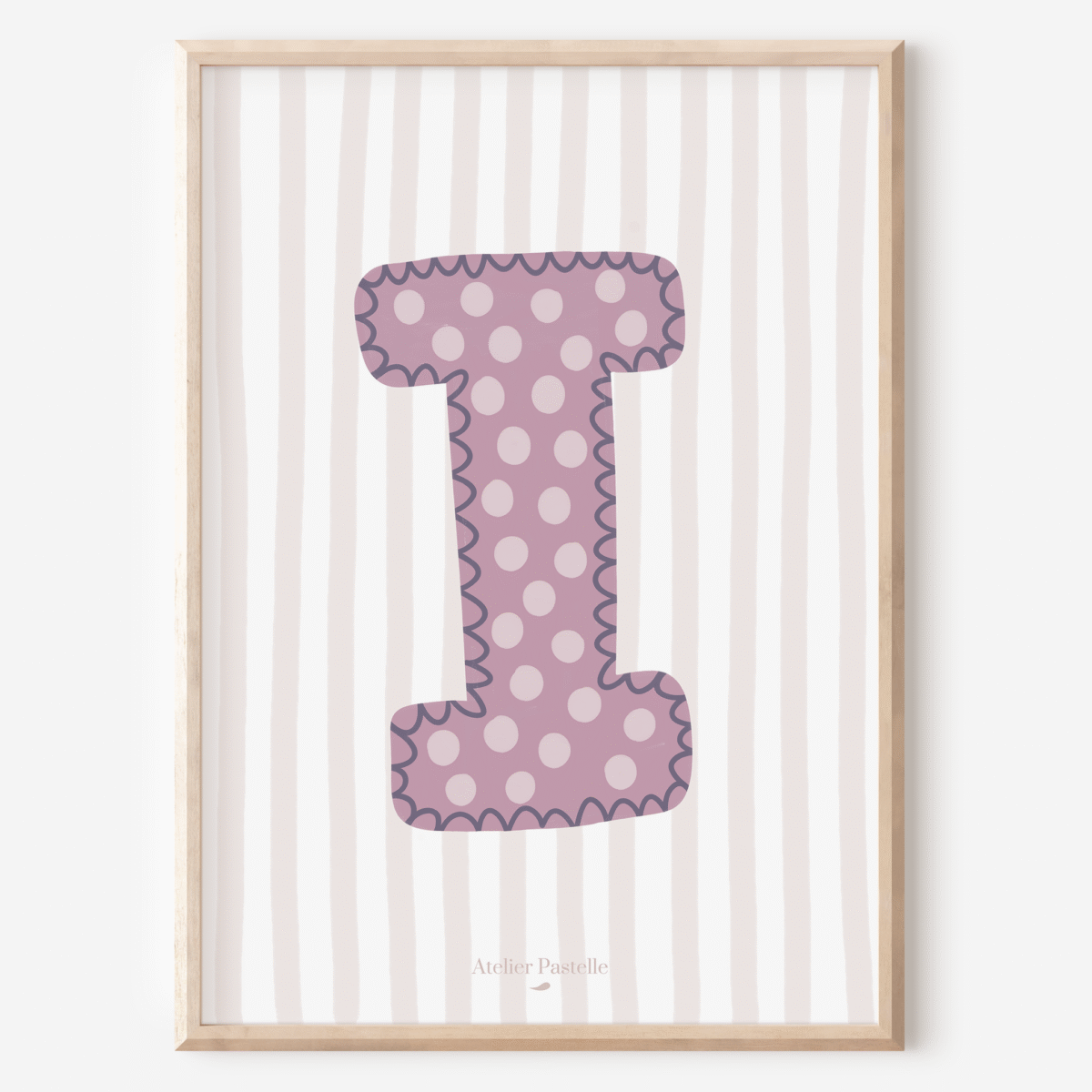 Affiche lettre I motif pois violet - collection Les Petites Initiales