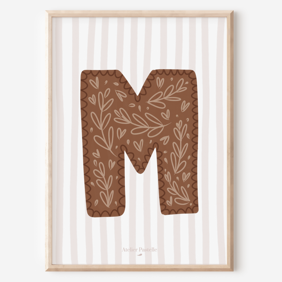 Affiche lettre M motif brindilles marron - collection Les Petites Initiales