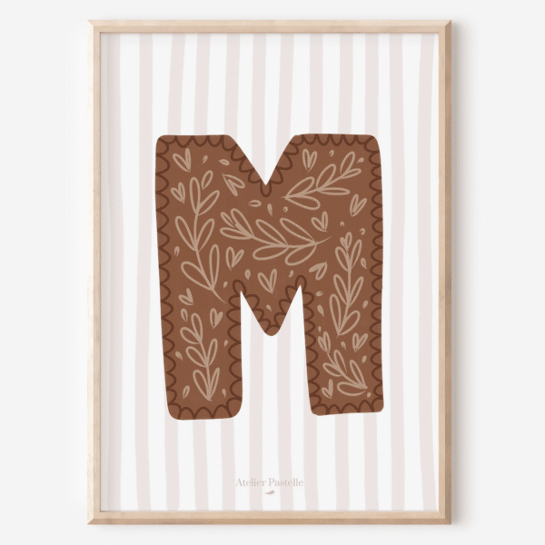 Affiche lettre M motif brindilles marron - collection Les Petites Initiales
