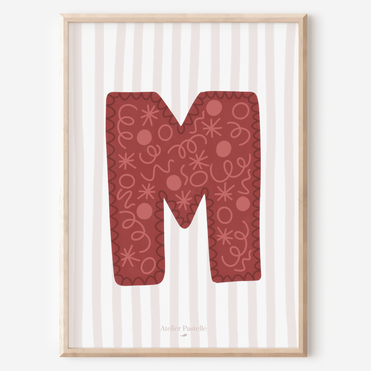 Affiche lettre M motif confettis bordeaux - collection Les Petites Initiales