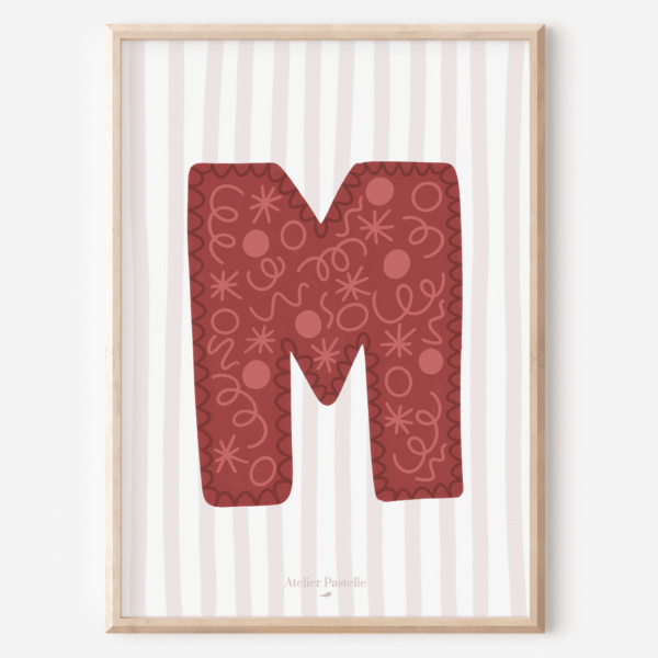 Affiche lettre M motif confettis bordeaux - collection Les Petites Initiales