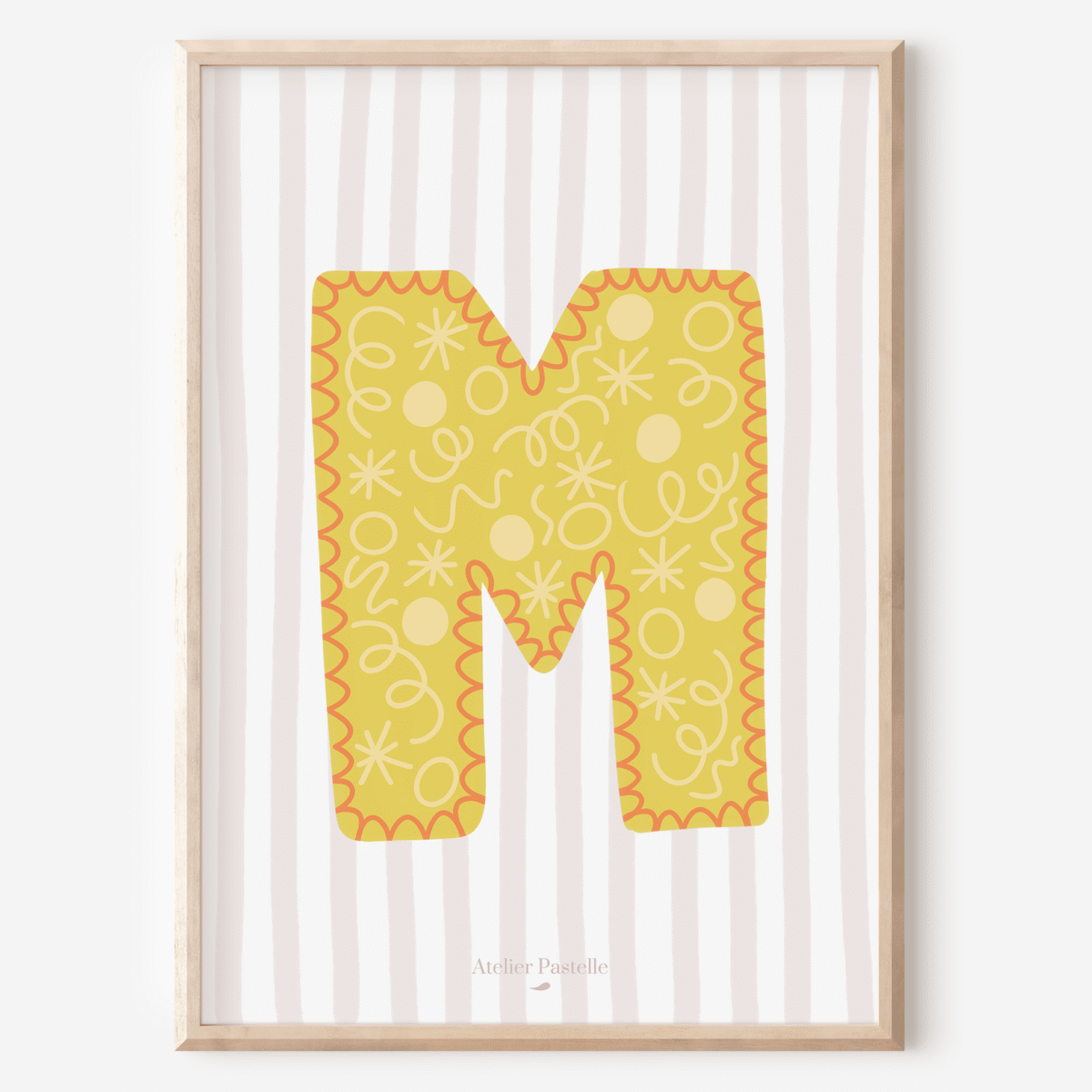 Affiche lettre M motif confettis jaune - collection Les Petites Initiales