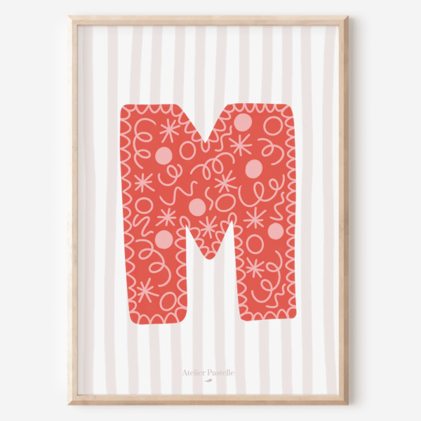 Affiche lettre M motif confettis rouge - collection Les Petites Initiales