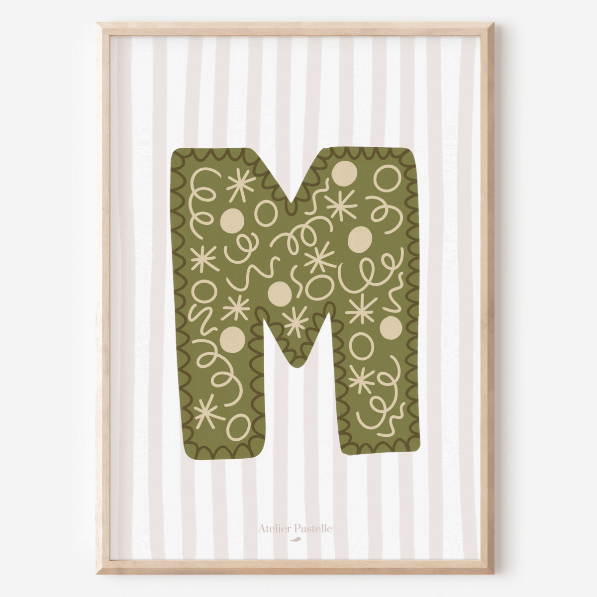 Affiche lettre M motif confettis vert - collection Les Petites Initiales