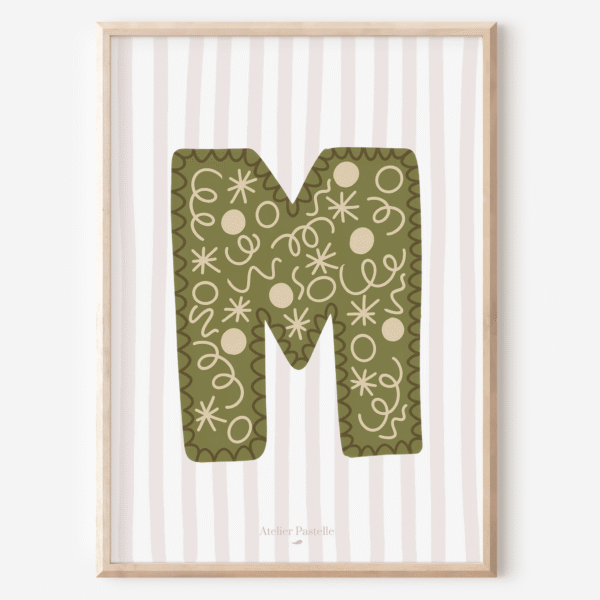 Affiche lettre M motif confettis vert - collection Les Petites Initiales