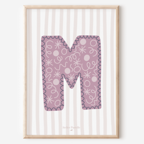 Affiche lettre M motif confettis violet - collection Les Petites Initiales