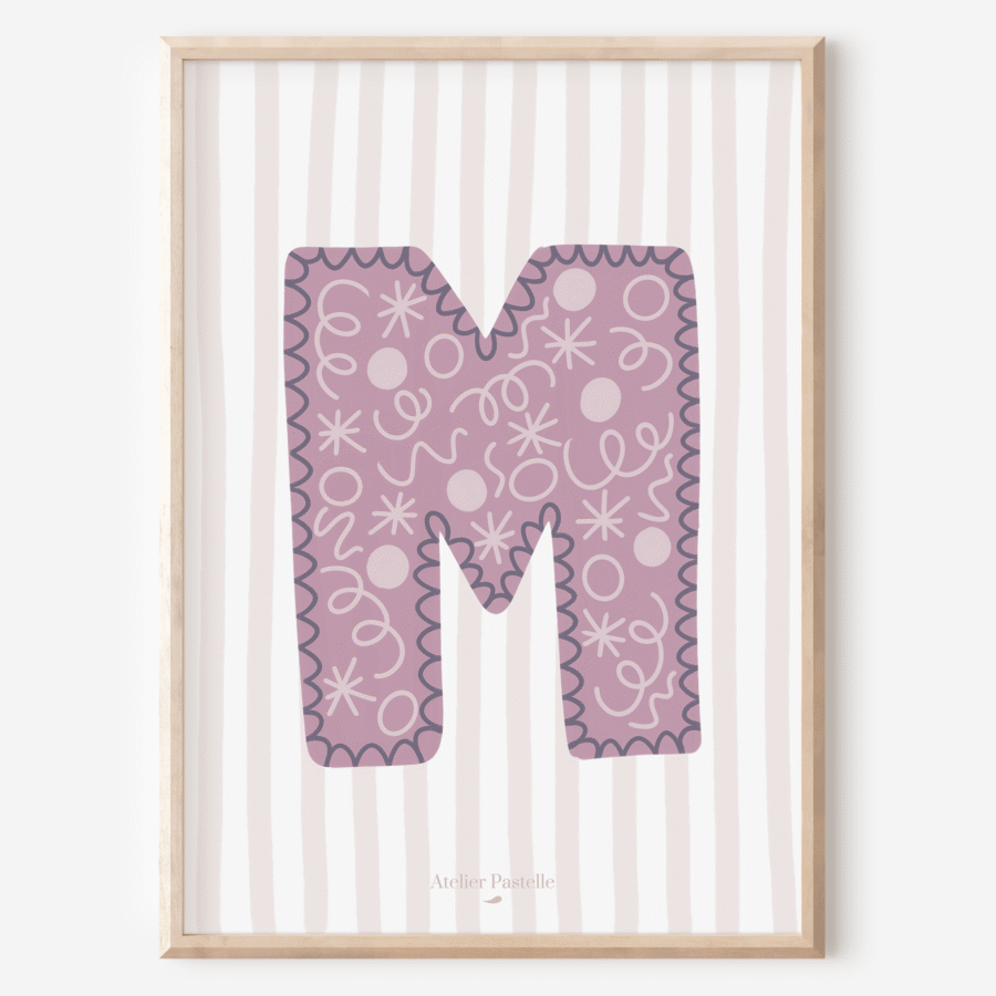 Affiche lettre M motif confettis violet - collection Les Petites Initiales