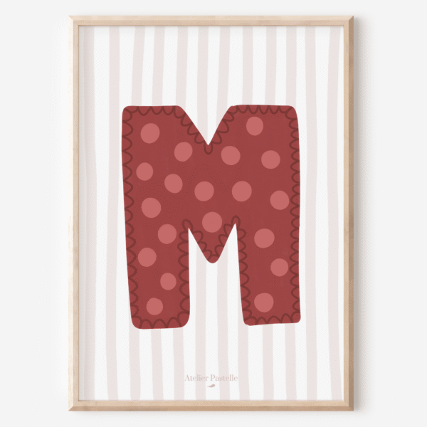 Affiche lettre M motif pois bordeaux - collection Les Petites Initiales