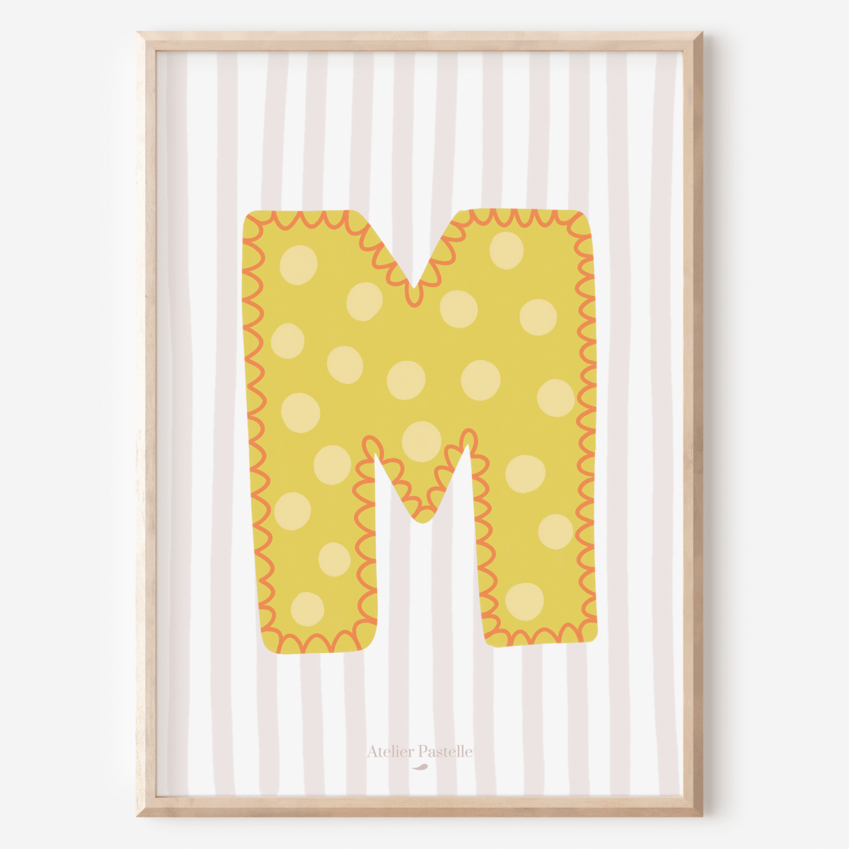 Affiche lettre M motif pois jaune - collection Les Petites Initiales