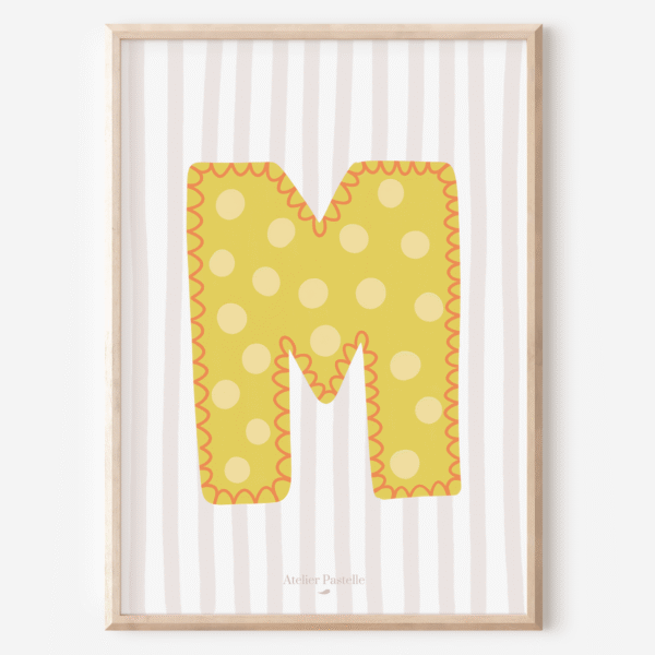 Affiche lettre M motif pois jaune - collection Les Petites Initiales