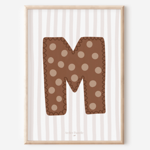 Affiche lettre M motif pois marron - collection Les Petites Initiales