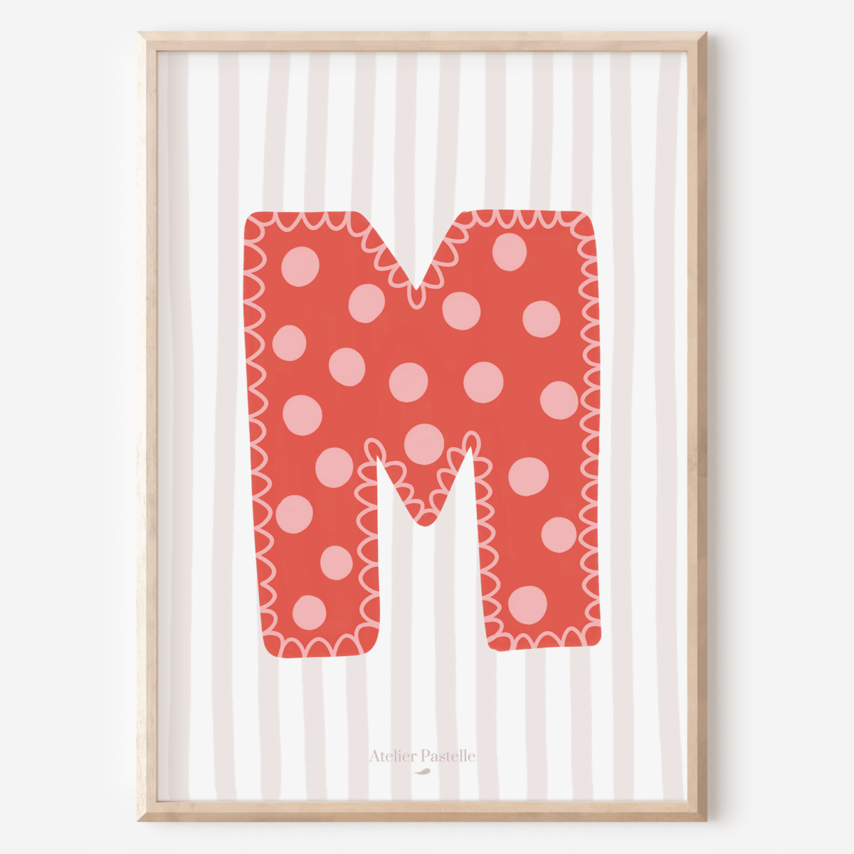 Affiche lettre M motif pois rouge - collection Les Petites Initiales