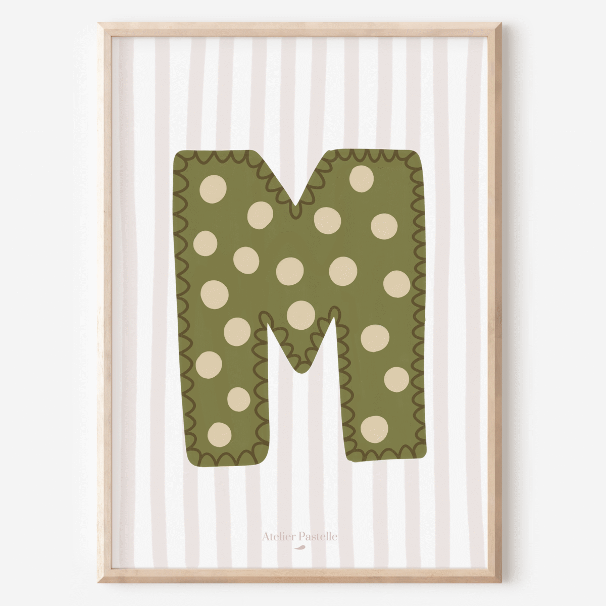 Affiche lettre M motif pois vert - collection Les Petites Initiales