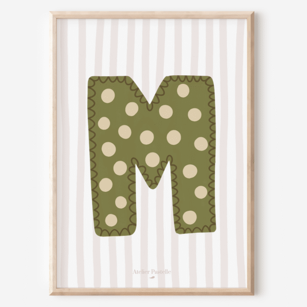 Affiche lettre M motif pois vert - collection Les Petites Initiales