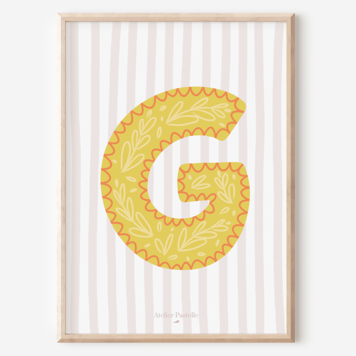 Affiche lettre G motif brindilles jaune - collection Les Petites Initiales