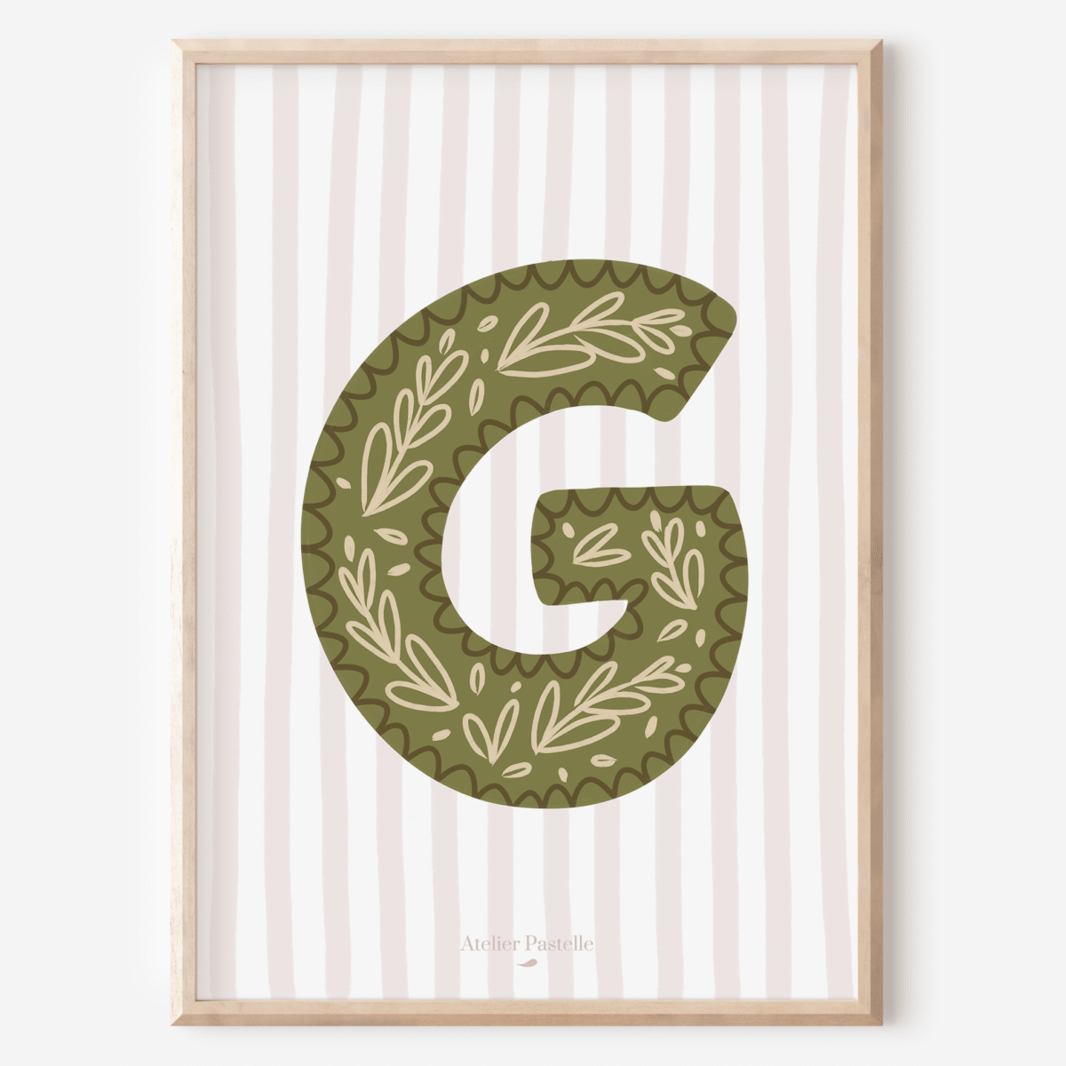 Affiche lettre G motif brindilles vert - collection Les Petites Initiales